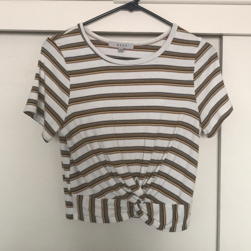 Striped top with gathered bottom